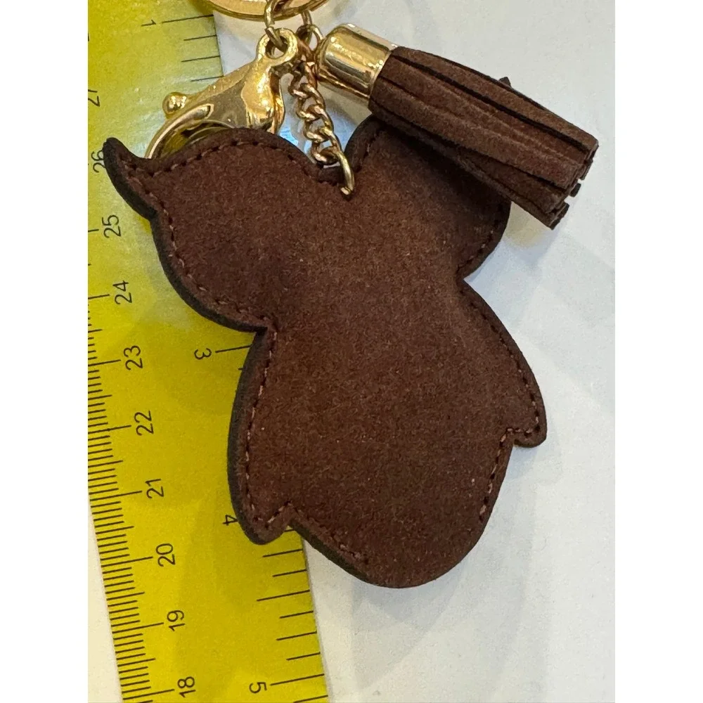 Brown Rhinestone Owl Keychain Gold Tassel Bag Charm Lobster Clasp Accessory